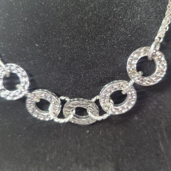 Silver-Toned Lia Sophia Multi-Strand Necklace With Circular Textured Pendant - Picture 2 of 5